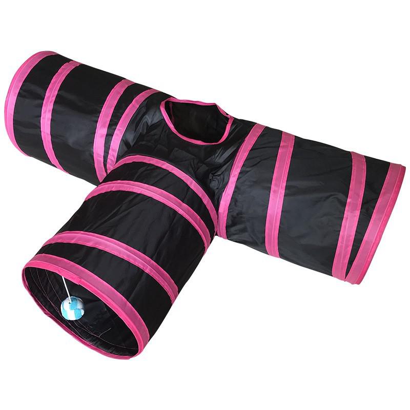 Casa de túnel para gatos de 4 vías con 3 agujeros, canal plegable para mascotas, juguete para gatos, entrenamiento para perros, suministros para jugar al aire libre: ROSE RED T