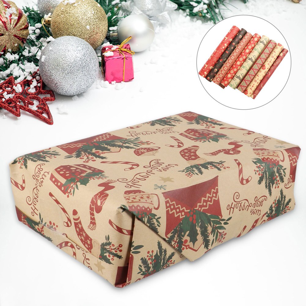 12pcs Christmas Wrapping Paper Durable Practical Stylish Christmas Packaging Paper Packing Sheet Christmas Packing Paper Gi