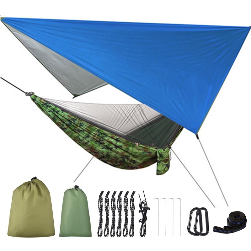 Camping Hammock with Mosquito Net and Tarp Rain Cover and Tree Straps 200kg Load Capacity 290 x 140 cm Nylon Double