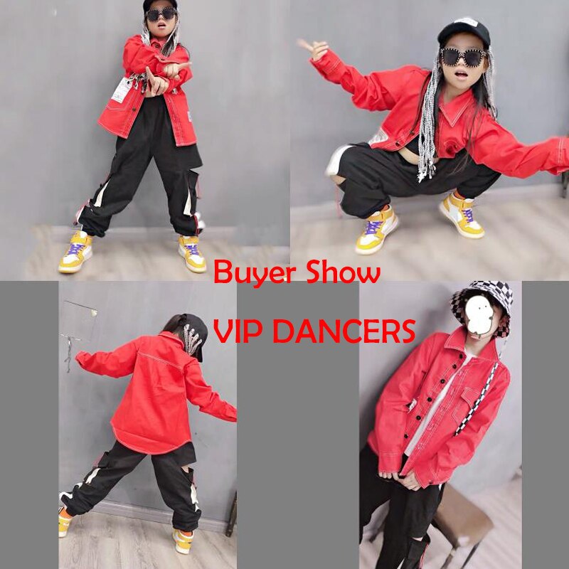 Dziewczyny Jazz nowoczesny taniec kostiumy odzież garnitury dzieci dzieci Hip Hop czerwona koszula Seatpants stroje kostiumy sceniczne DQS3281