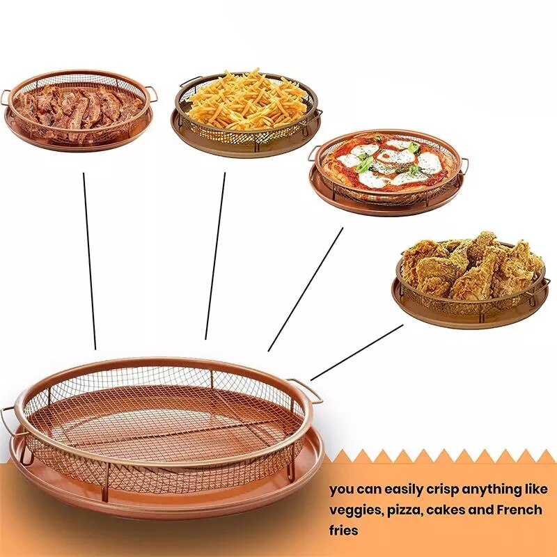 Mesh Baking Tray Non-Stick Round Baking Pan Chips Crisping Basket Microwave Oven Copper Baking Tray BBQ Tray Baking Tool