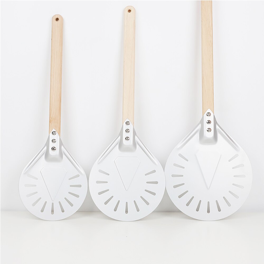 Pizza Turning small Pizza Peel Paddle Short round Pizza Tool Non Slip wooden Handle 7 8 9 inch Perforated Pizza Shovel Aluminum