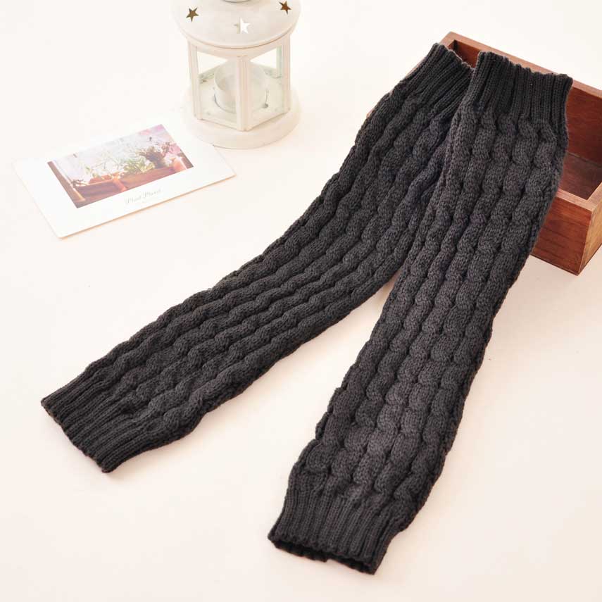 Kvinder afslappet stil hæklede benvarmere aktive strikkede hæklede lange sokker khaki bløde boot manchetter: Mørkegrå