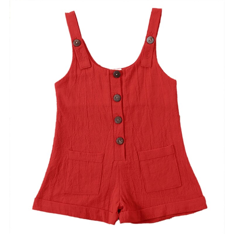 Peuter Baby Mode Effen Kleur Jarretel Jumpsuit Overalls Kids Single-Breasted Een Stuk Shorts
