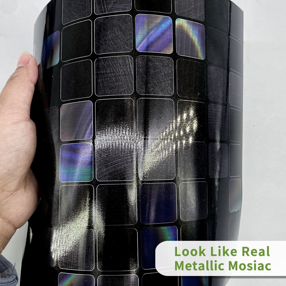 Black Rainbow Mosaic Tile stickers Metal texture 25 pieces of decorative wall stickers Kitchen renovation waterproof wallpaper