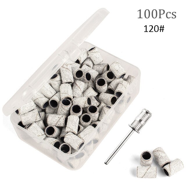 100Pcs 80/120/180 Sand-Degree Sand Circle, Brown/White/Black Nail Drill Sand Circle With 1Pc Bearing: White-120 Sand