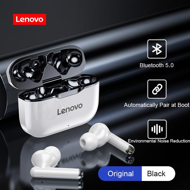 Newest in Original Lenovo LP1 Wireless Bluetooth Headset V5.0 Touch Earphone Stereo 300mAh Durable Battery IPX4 Waterproof: Black