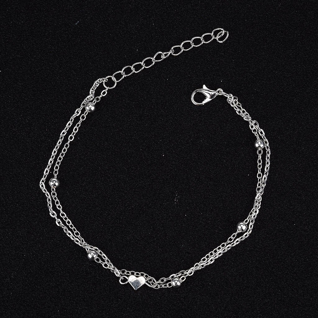 Enkelbanden Vrouwen Hart Zilver Kleur Enkelband Rvs Charm Kralen Dainty Voet Sieraden Voor Vrouwen