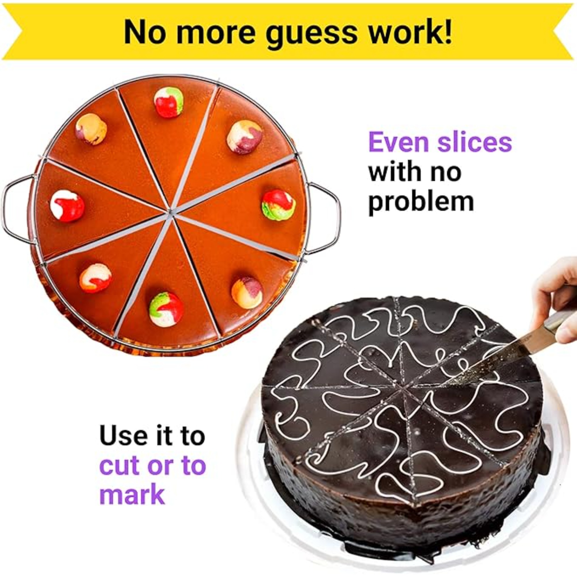 Kakeskjærer i rustfritt stål, pizzaskjærer, paiskutter, 6/7/8- skåret, like deler, kakedeler med håndtak, pizzaskjærer til bakverk og ost