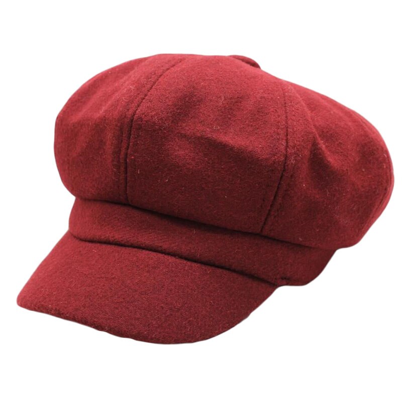 Mulheres Lã quente Chapéu Boina Estilo Britânico Retro Cor Sólida Tampa Octogonal Cap Pintor Jornaleiro Caps Chapéus de Inverno Feminino Grosso Quente viseira