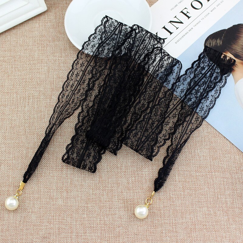 Vrouwen Mode Riemen Lace Hollow Gordel Dunne Parel Riem Touw voor Jurken Kwastje Tailleband Riem Knoop Versierd Smalle Lint Zwart: Black