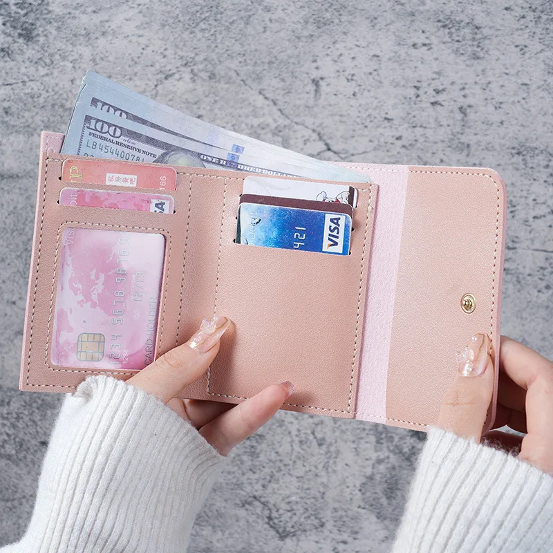 Cute PU Leather Short Wallet for Women Small Hasp Girl Credit Card Holder for Coin Purse Female Wallet Short Purse for Women