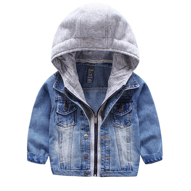 Boy Denim Jackets kids jeans coat Children splice Outerwear clothing Spring Autumn boy hooded sport Clothes Jacket for boy: 5T