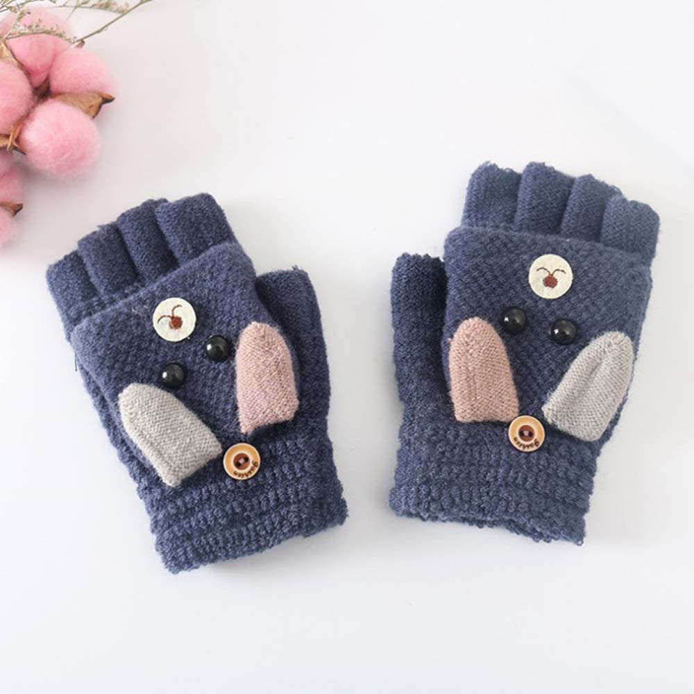 Baby Winter Gloves Children Girl Boy 6-12 Years Half Finger Flip Cover Gloves Boys Animal Warm Children Mittens Knitted Gloves