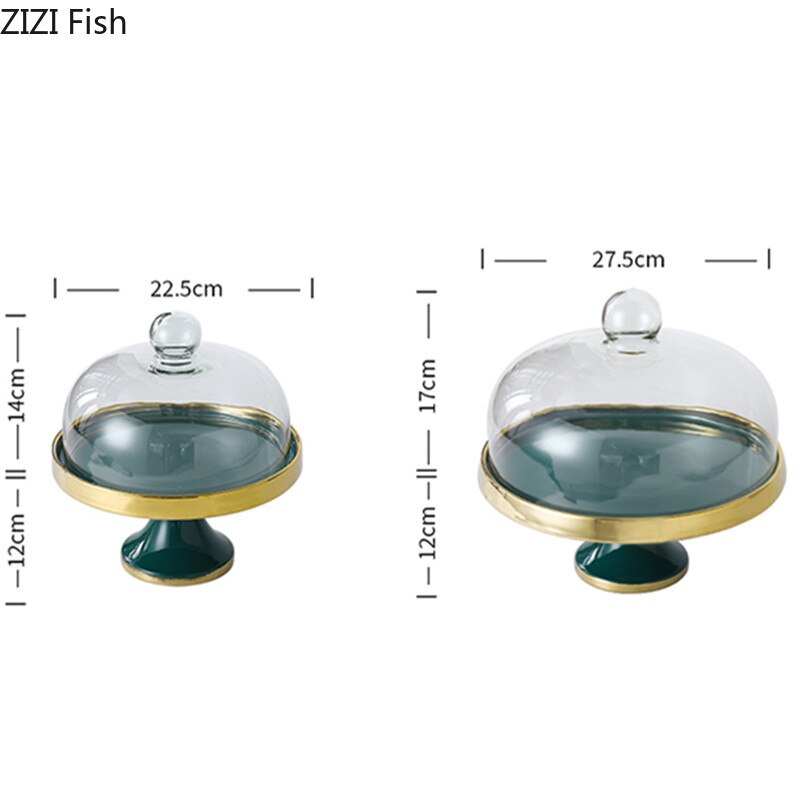 Ceramic Dessert Table Cake Plate with Glass Lid Hotel Restaurant High Foot Fruit Plate Decoration Tasting Plate Home Tableware