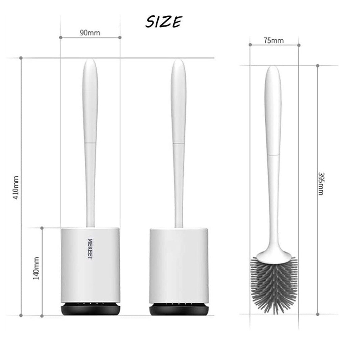 Toiletborstel met lange steel en zachte haren, toiletborstel zonder perforatie, zachte lijmborstel