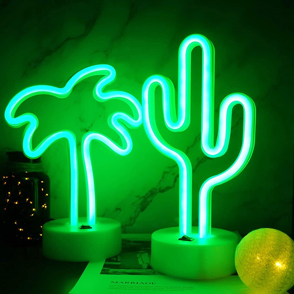 Noix de coco palmier LED enseignes au néon lumière avec support Base pour fournitures de fête décorations de Table décor à la maison enfants lampe de nuit