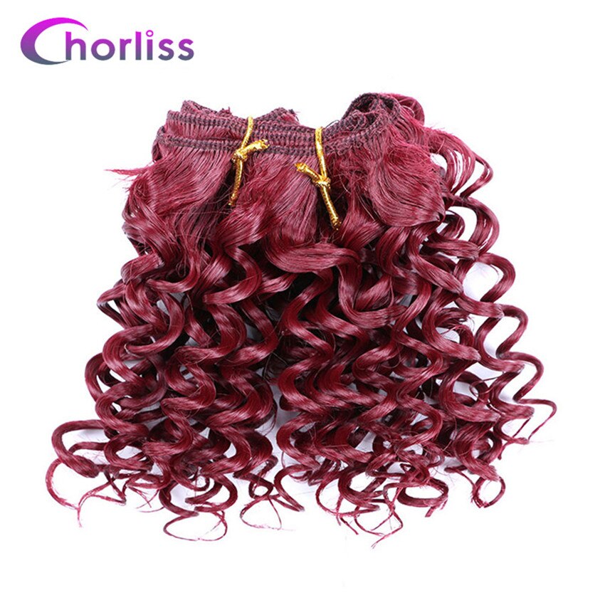 Chorliss 8 "afro kinky tukka kudonta synteettisten hiusten pidennykset ombre viininpunainen kutoa virkkaa hiukset kuteen 105g/ erän 3 kpl / erä: #99j