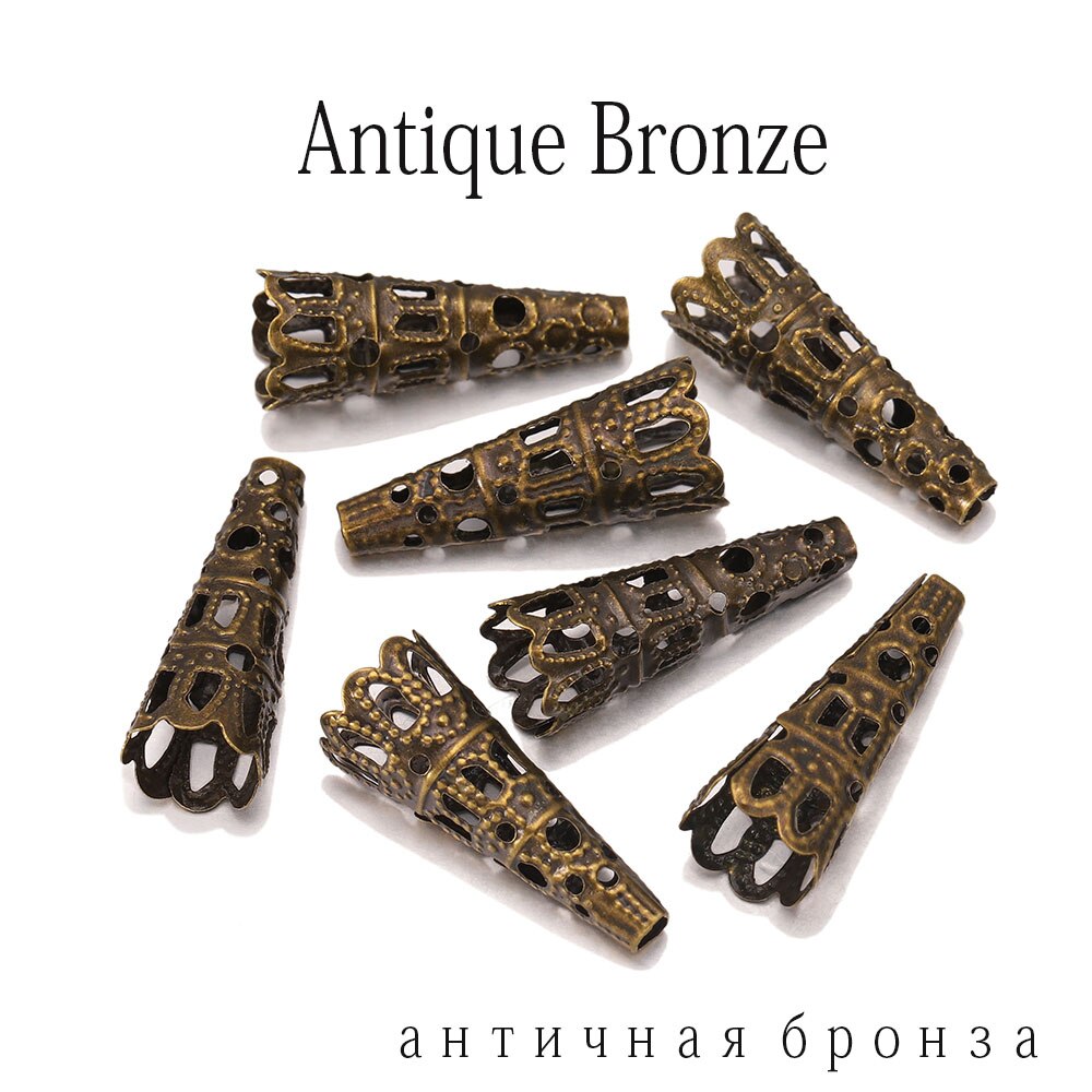 50pcs/lot Rhodium Alloy Bugle Cone Bead Caps Crystal Pendulum pendant End Cap For DIY Jewelry Making Supplies Findings: Antique bronze