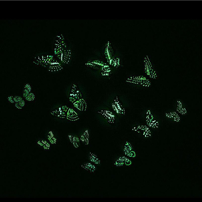 Stickers muraux 3D lumineux en PVC | 12 pièces, autocollant Mural, bricolage, papillon lumineux, lumineux, dans la nuit, pour décoration de la maison, salon, chambre d'enfants