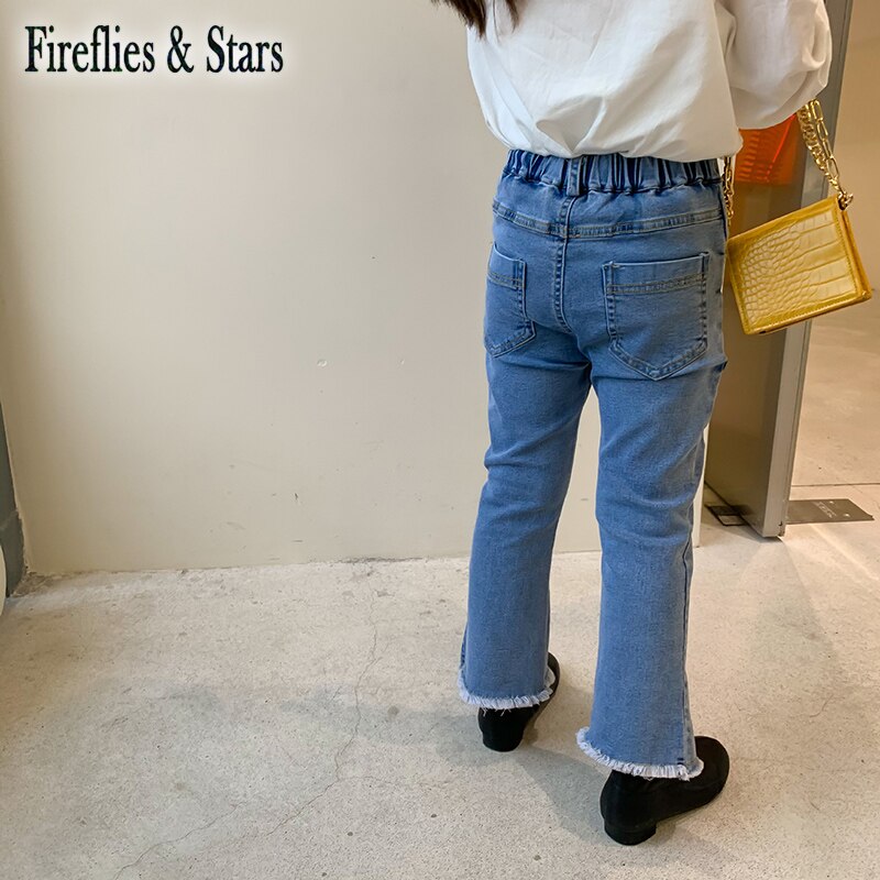 Pantalones de mezclilla para niña, pantalones acampanados para bebé, pantalones para niño, rasgados, con flecos, elásticos, 2 a 9 años