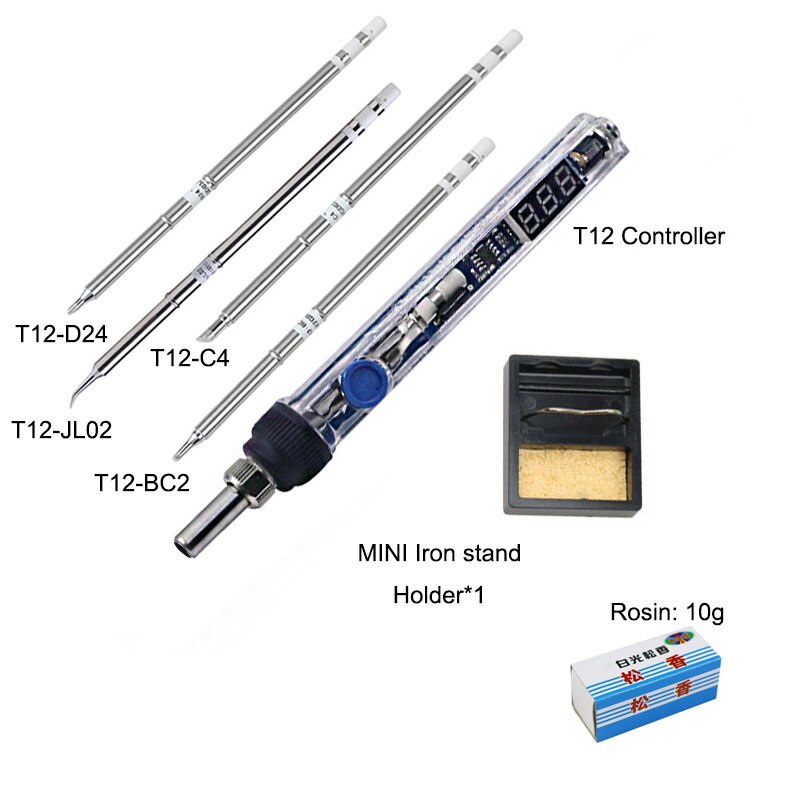 T12 electric soldering iron kit mini portable T12 soldering iron Tips tools Adjustable temp LED digital soldering station: WITH 4 T12 TIPS