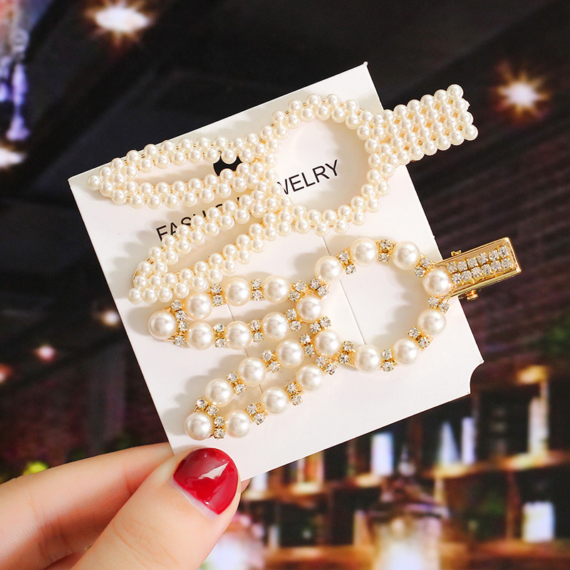 2Pcs/Set Ins Pearls Heart Crown Hairpins For Women Girls Hair Clips Barrettes Hair bow Female Hair Accessories: YH020-4