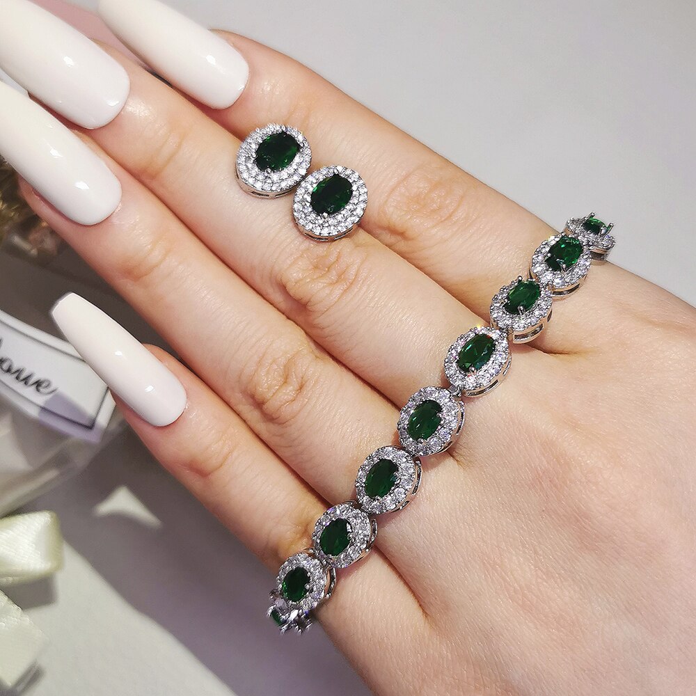 Confezione da 2 pezzi Set di gioielli da sposa color argento Halo anello di fidanzamento orecchino tondo per regalo di nozze J7260