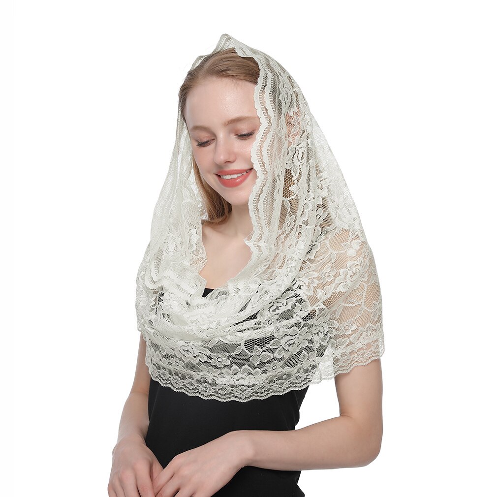 Wit Vrouwen Kanten Sjaal Voor Kerk Gebed Sjaal Geborduurde Kant Sluier Bloemen Christian Veils Spaanse Mantilla Kerk &#39;S Hanger