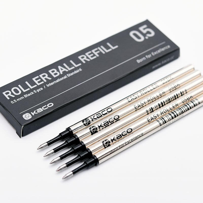 5 unids/caja estándar internacional Kaco repuesto de Rollerball de barra de Metal de tinta negro 0,5mm rotuladores recambios de la Oficina de la escuela suministros