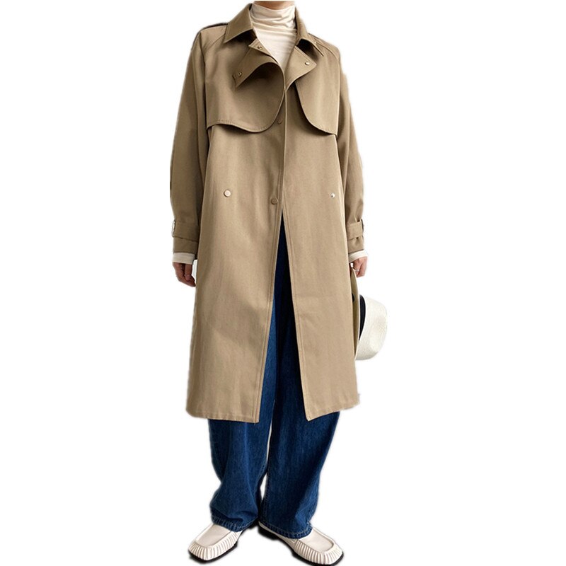 2022 En Najaar Vrouwen Mid-Length Trenchcoat Dunne Taille Modieuze Temperament Jas