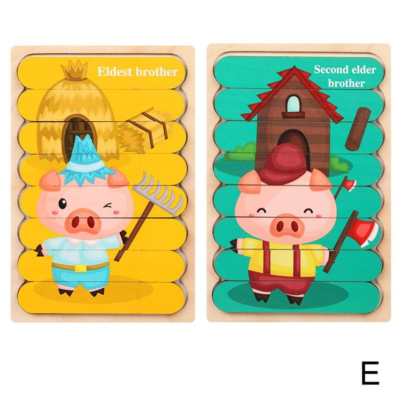 1pc Kids Wooden Toy Double-sided 3d Puzzle Stories Strip Puzzle Stacking Jigsaw Montessori Toy for Children Education