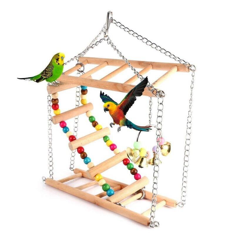 Parrots Toys Bird Swing Exercise Climbing Hanging Ladder Bridge Wooden Rainbow Pet Parrot Macaw Hammock Bird Toy