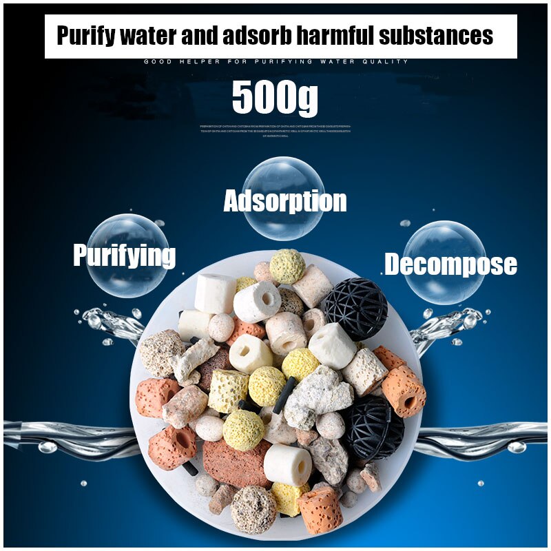 500G 12-In-1 Fish Tank Filter Materiaal Keramische Activated Carbon Biochemische Bal Medium Aquarium Accessoires met Netto Zak