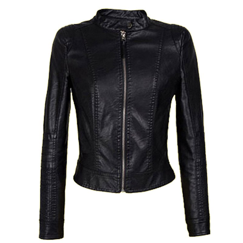 spring black leather jacket women faux leather biker jacket plus size PU jaqueta de couro feminina HH007