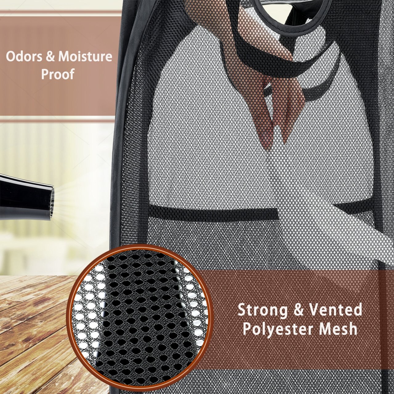 Forstærket mesh pop-up tøjvask hindrer lugt fugtisikker kurv med slidstærke håndtag solid bund med høj kulstofstål