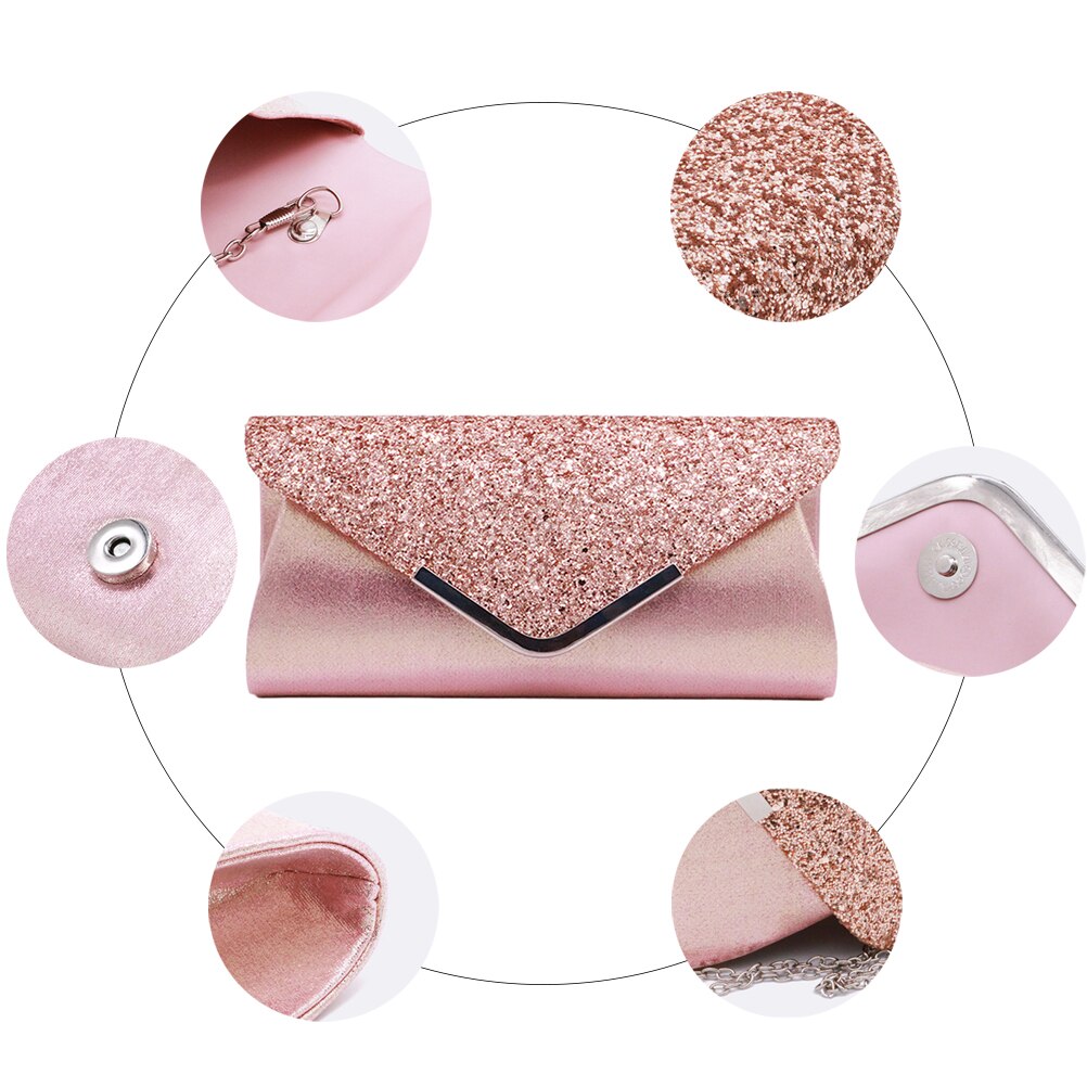 Vrouwen Avondtasje Glitter Clutch Bag Meisjes Bruiloft Chain Sequin Schouder Pack Purse Party Banket Handtas