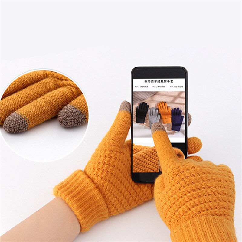 Winter touchscreen handschoenen dames heren warme stretch gebreide wanten imitatie wol lange vinger handschoenen dames haakwerk dikker