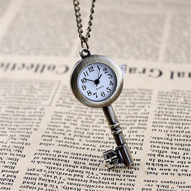 Bronze men and women pocket watch stereo key classic quartz pocket watch with necklace men and women