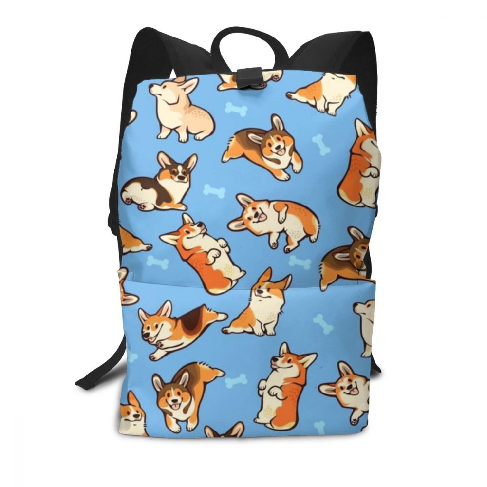 Welsh Corgi Pembroke Backpack Welsh Corgi Pembroke Backpacks Trend Bag Multi Purpose Print Bags: Jolly Corgis In Blue