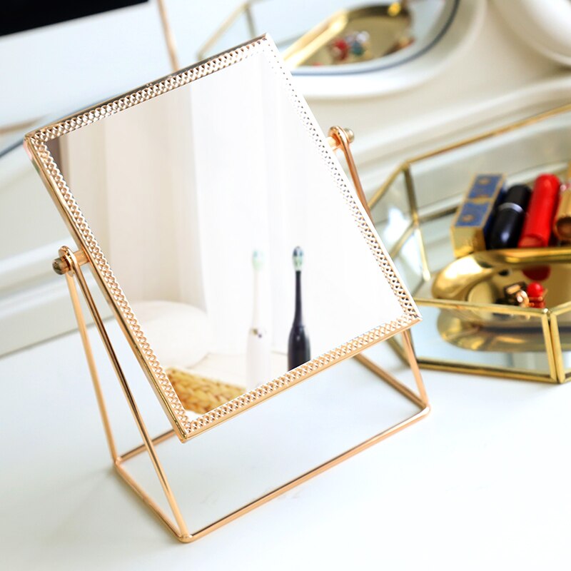Metal guld rektangel make-up spejl gyldent makeup makeup spejl dekorative spejle perfekt til toiletbord - champagne guld