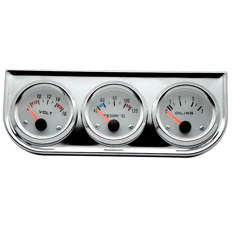 Vand temp olietryk volt gauge 52mm 3 in 1 triple gauge kit sort / krom ramme sort / hvid ansigt med temp & tryk sensor: Krom og hvid