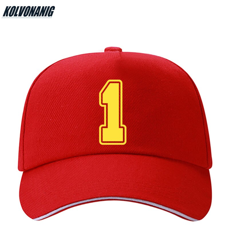 KOLVONANIG-gorra de béisbol con estampado para hombre y mujer, gorro de béisbol con estampado de número 1, Snapback de algodón, ajustable, Hip Hop, novedad de verano,: Red 02