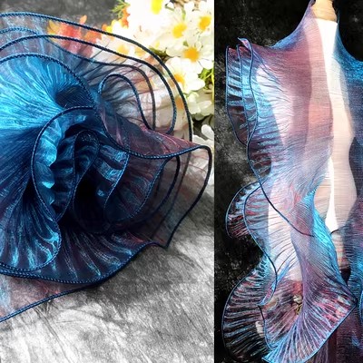 2 Meter Plissee Rüschen Organza Farbverlauf Spitzenbesatz 13 cm breit DIY Kleidung Spleißen Dekor Band Hochzeitskleid NäHenne Stoff: transparent