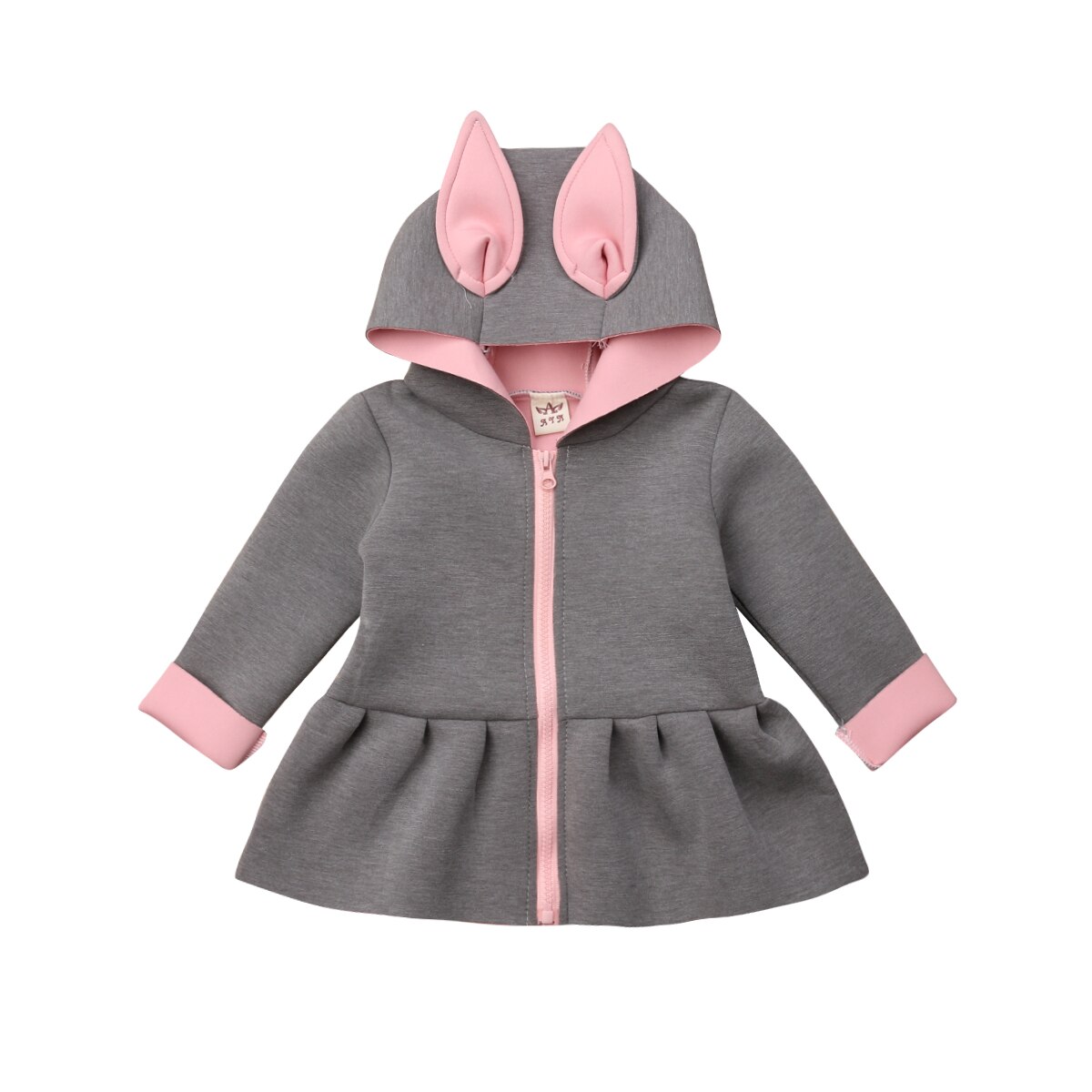 Baby Meisje 3D Cartoon Konijn Oor Patchwork Rits Hoodies Jas Ruche Herfst Winter Jas Uitloper Baby Meisje Kleding