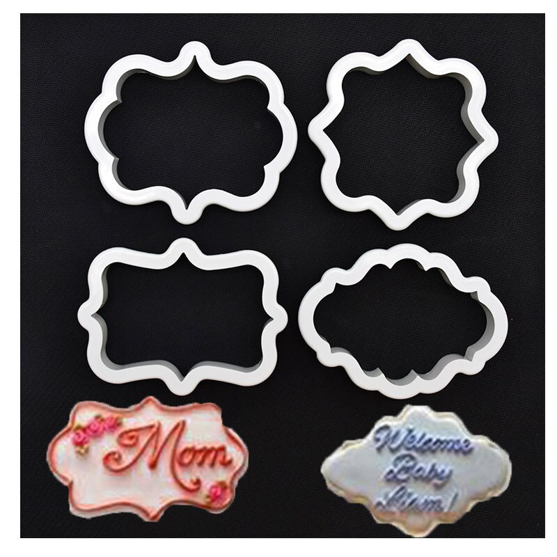 4 Stks/partij Vintage Plaque Frame Cookie Cutter Set Plastic Biscuit Mould Fondant Cake Decorating Gereedschap Fondant Sugarcraft Mallen