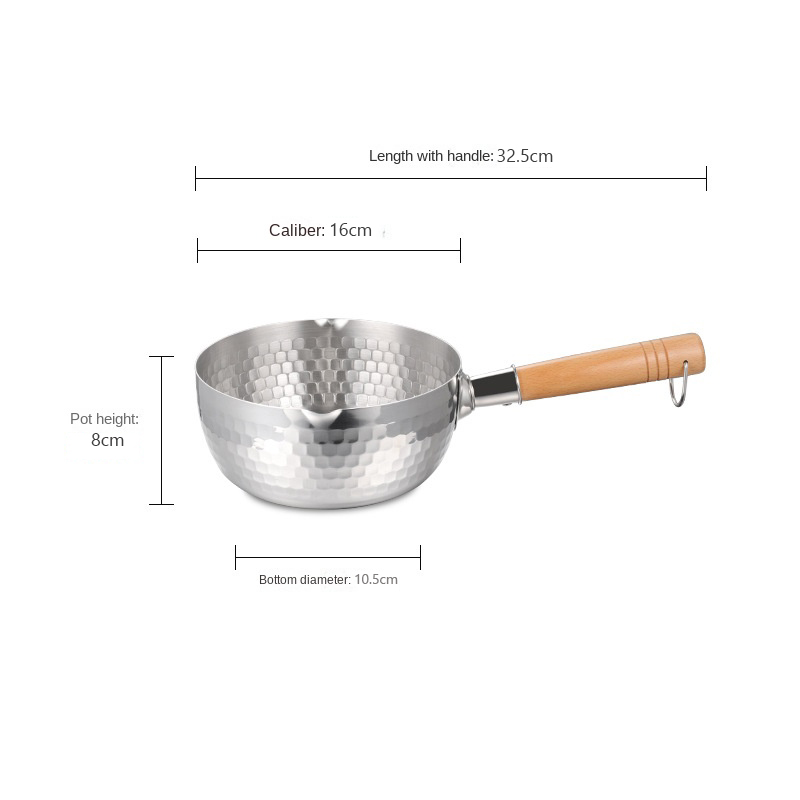 Padella in acciaio inossidabile Padella da neve giapponese Manico in legno Coperchio Pentole per stufato Frittura Wok Pentola per latte Utensili da cucina Pentole pratiche: BIANCO