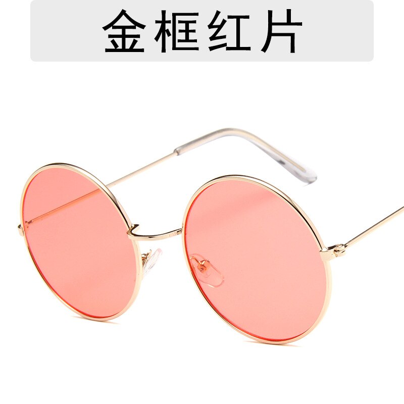Retro runde solbriller kvinner merke farget linse solbriller kvinner legering speil kvinnelige oculos de sol hippie chic stil: Gull og rødt