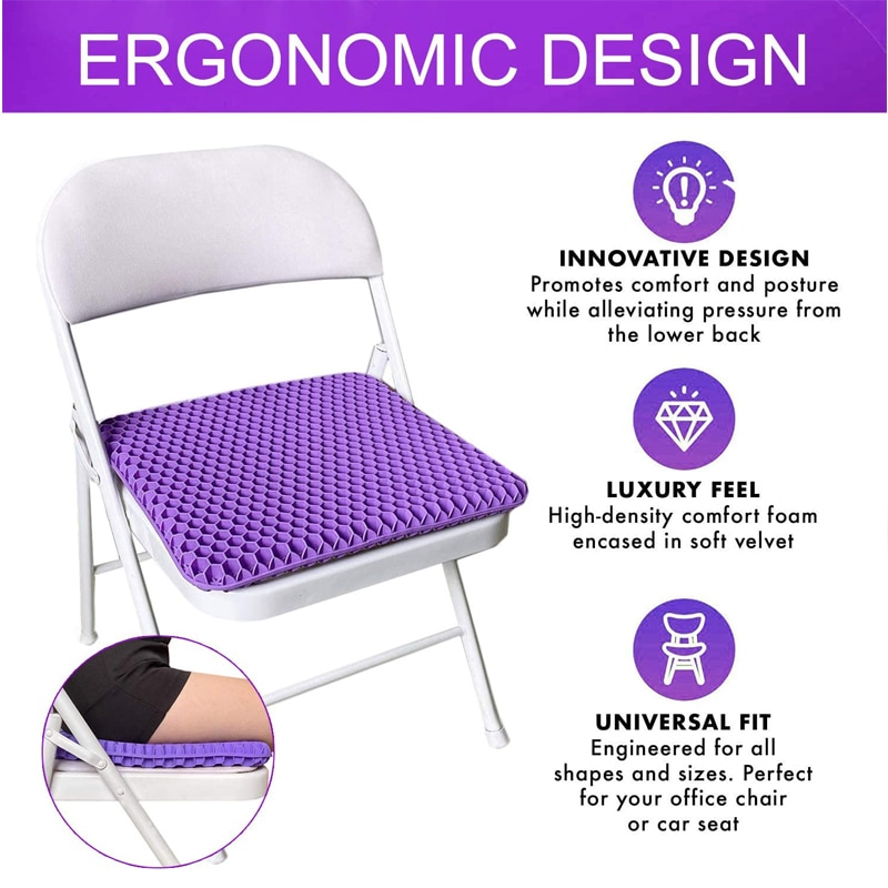 Coussin de siège en Gel violet amélioré Double coussin de siège antidérapant pour soulager la douleur pour la voiture ou la chaise sciatique soulagement de la douleur au dos