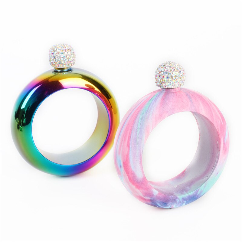 Bracelet rond Portable de 3.5oz avec couvercle en diamant, gourmette ronde, bouteille de bière, de Whisky, de mariage